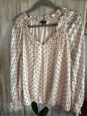 Polka Dot Cream Blouse with Ruffle Neck